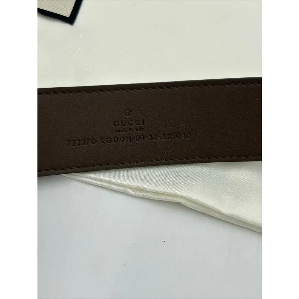Unisex Gucci Monogram Canvas Belt with Gold engraved Buckle - Beige/Brown 80/32